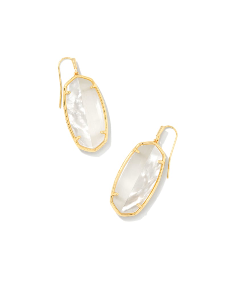 Elle Gold Intarsia Drop Earrings in White Intarsia image number 0